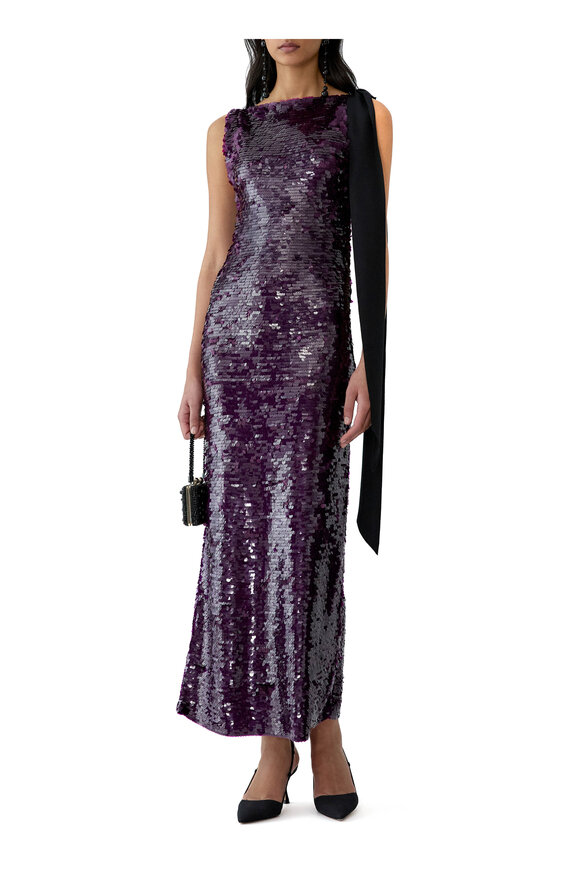 Carolina Herrera Plum Sequined Merino Column Dress - view 2