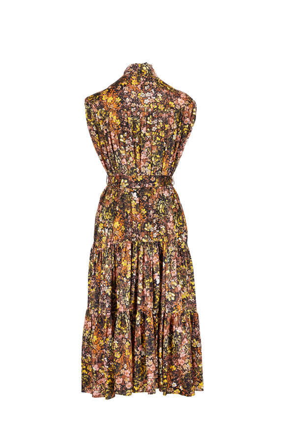 CO Collection - Floral Silk Mock Neck Day Dress