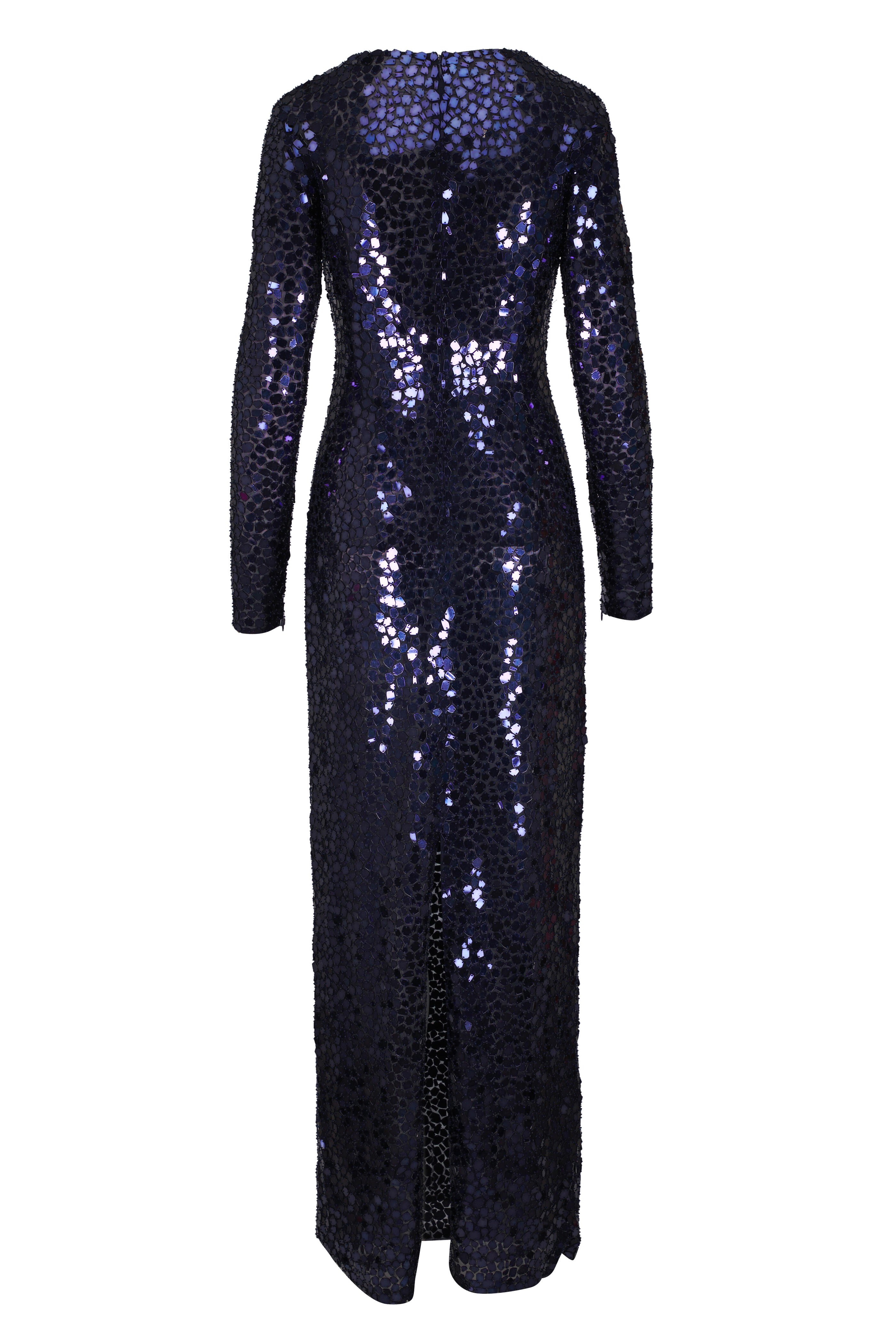 Michael Kors Collection - Midnight Mirror Embroidered V-Neck Column Gown