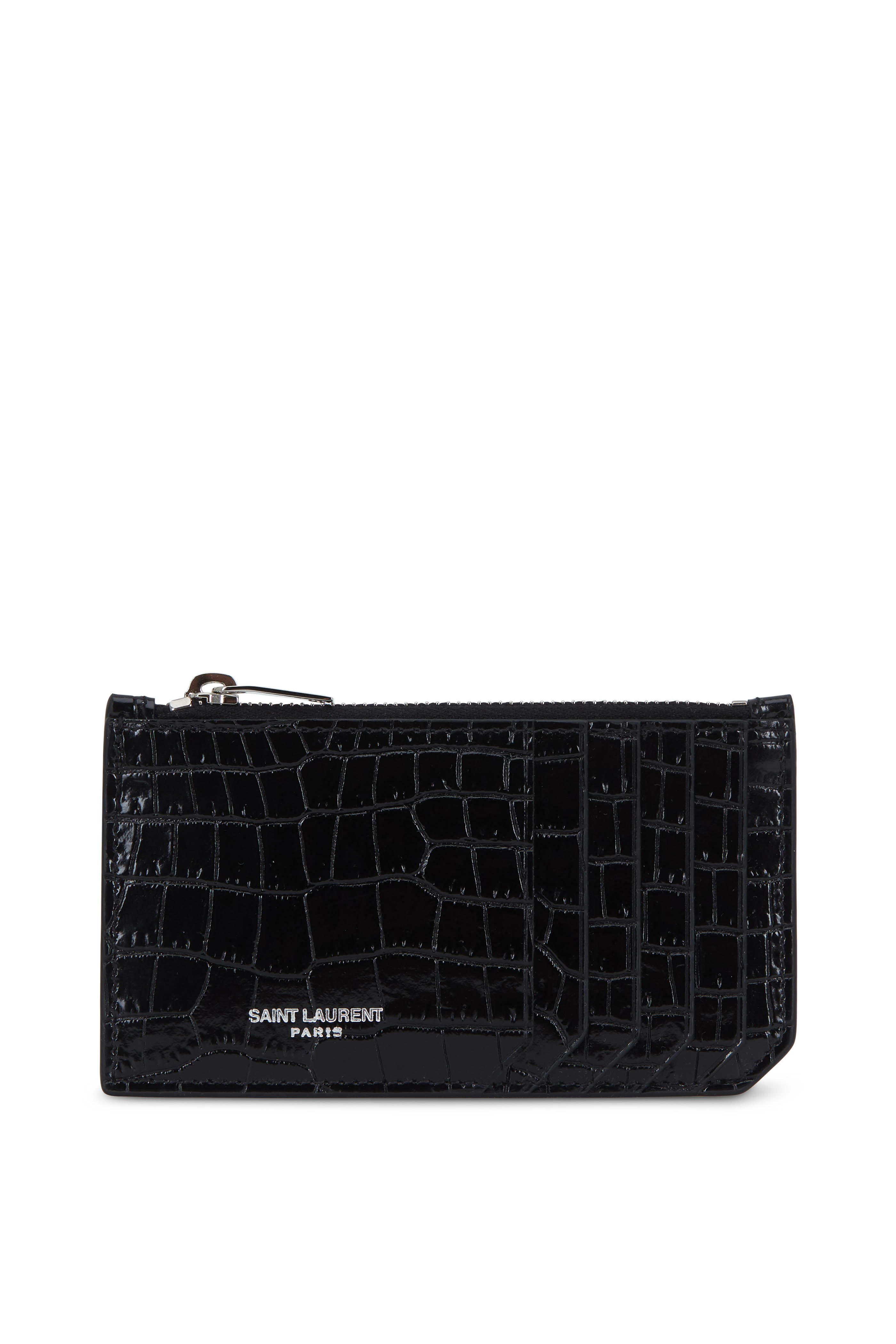 Saint Laurent - Black Crocodile Embossed Leather Card Case
