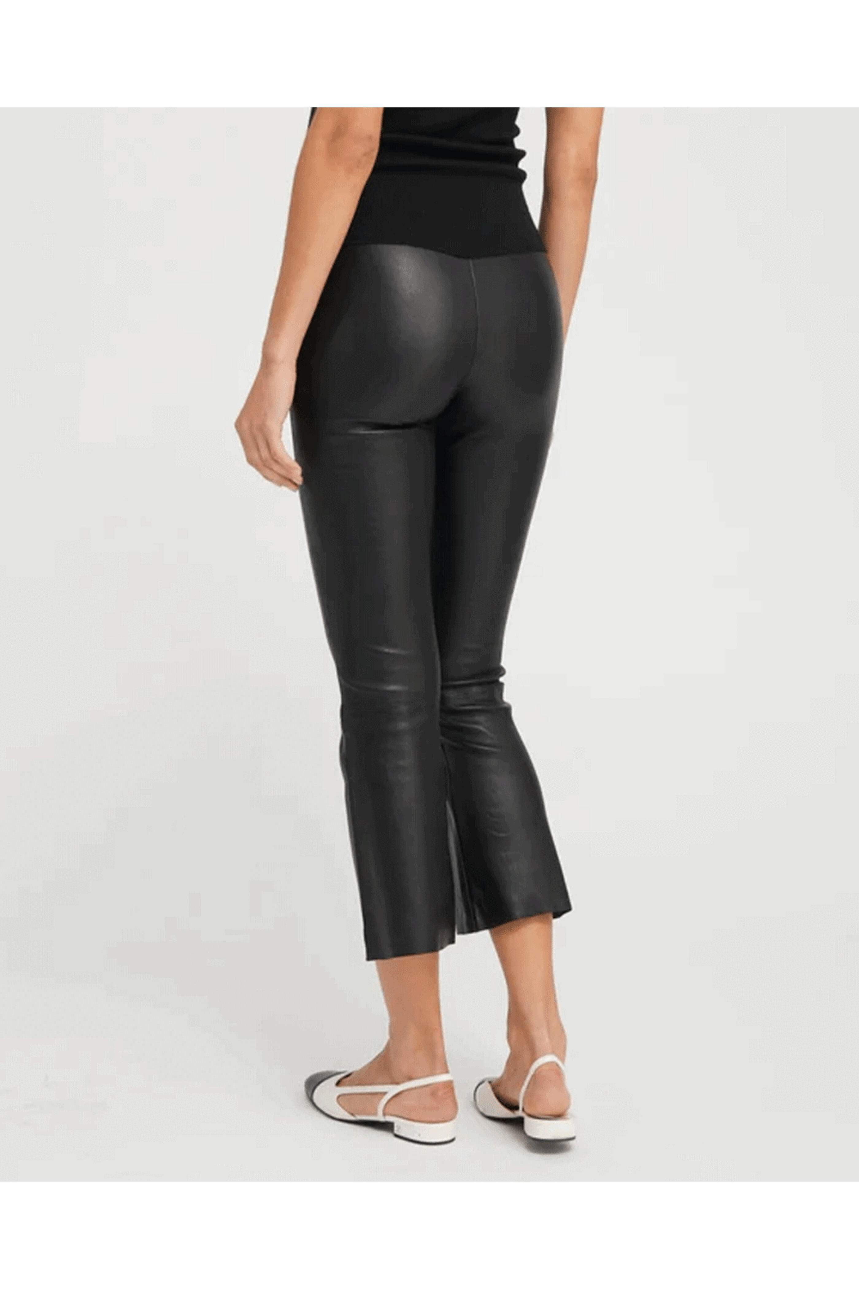 SPRWMN - Leather Crop Flare Legging in Black