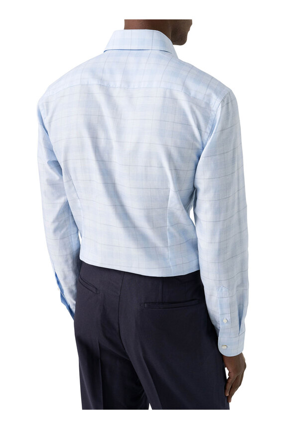 Eton Light Blue Plaid Cotton & Linen Dress Shirt - view 3