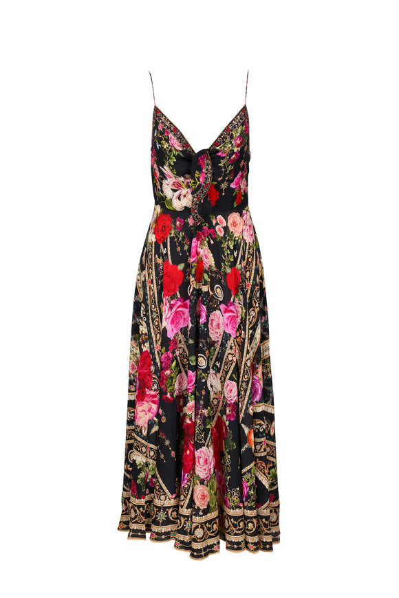 Camilla Black Floral Print Silk Maxi Dress 