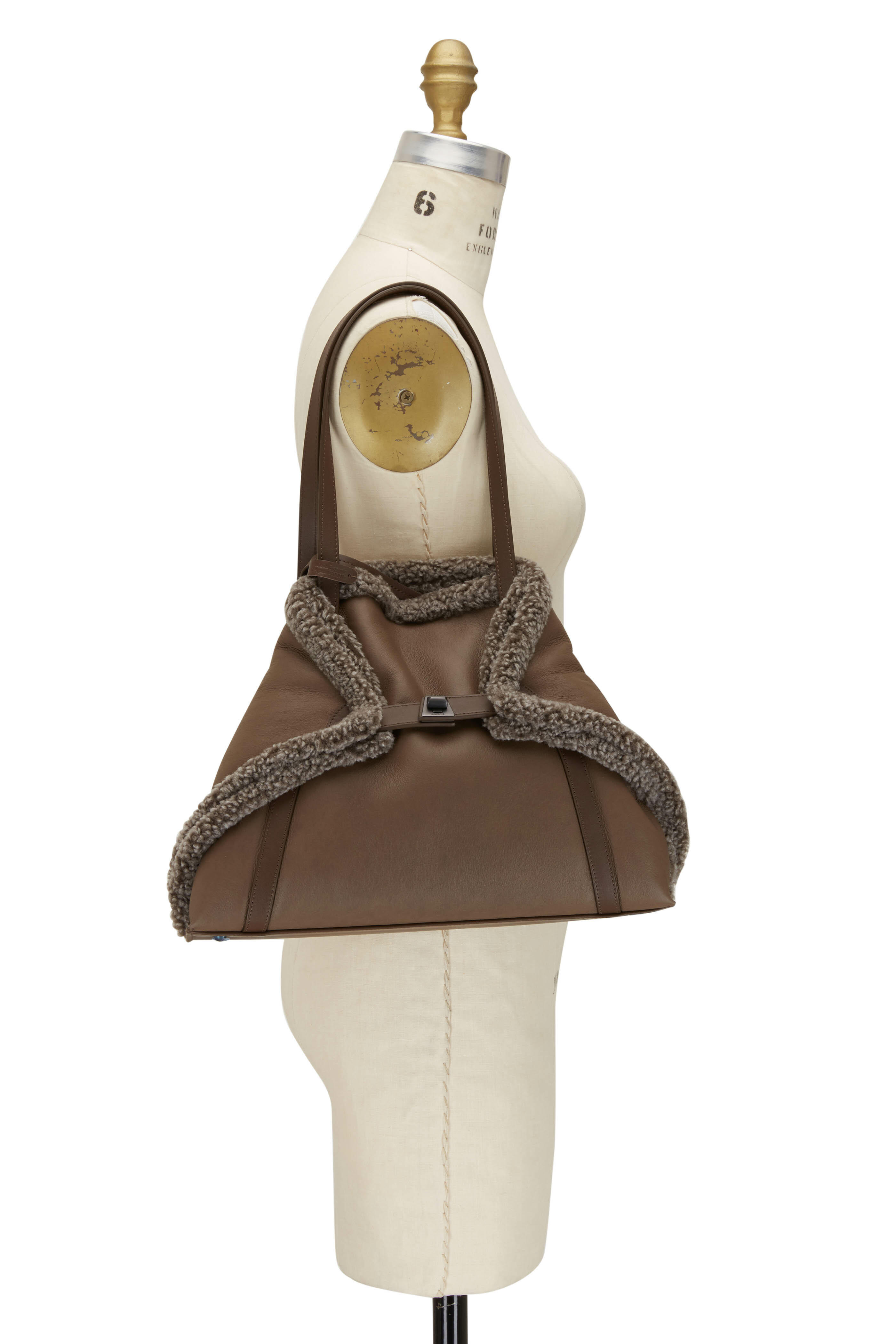 Akris - Ai Taupe Suede Reversible Small Shoulder Bag