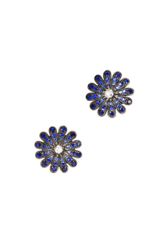 Nam Cho - 18K White Gold Sapphire Flower Drop Earrings