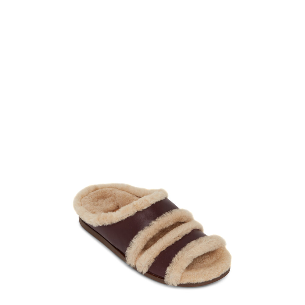 Aquatalia Imina Wine Sand Shearling Lined Slippers