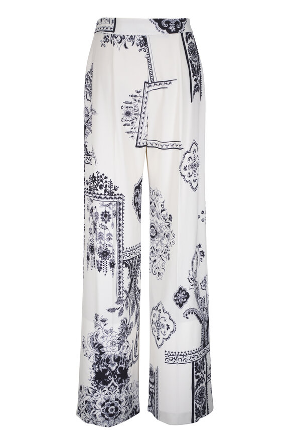 Lela Rose - Ivory Printed Side Zip Wide Leg Pant