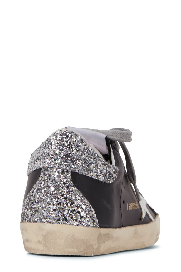 Golden Goose - Super-Star Black Leather Glitter Heel Sneaker