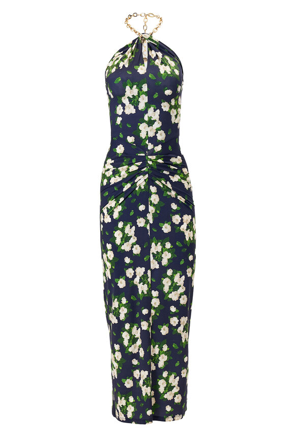 Carolina Herrera Midnight Multi Halter Neck Draped Midi Dress - view 6