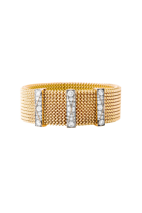 Mariani 18k Yellow Gold Steel Mesh Diamond Bracelet - view 1