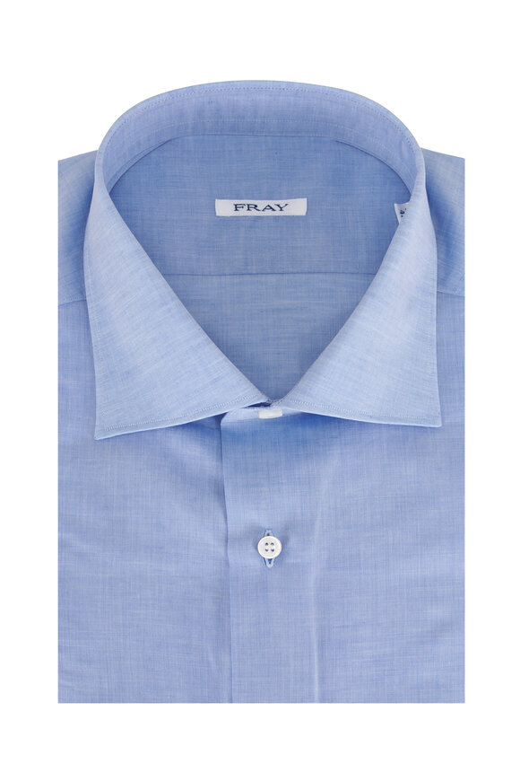 Fray Blue Solid Cotton & Linen Sport Shirt