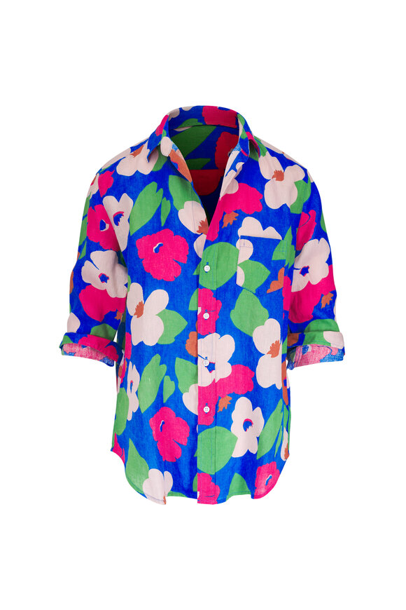 Frank & Eileen Eileen Bright Blue Floral Relaxed Button Up Shirt
