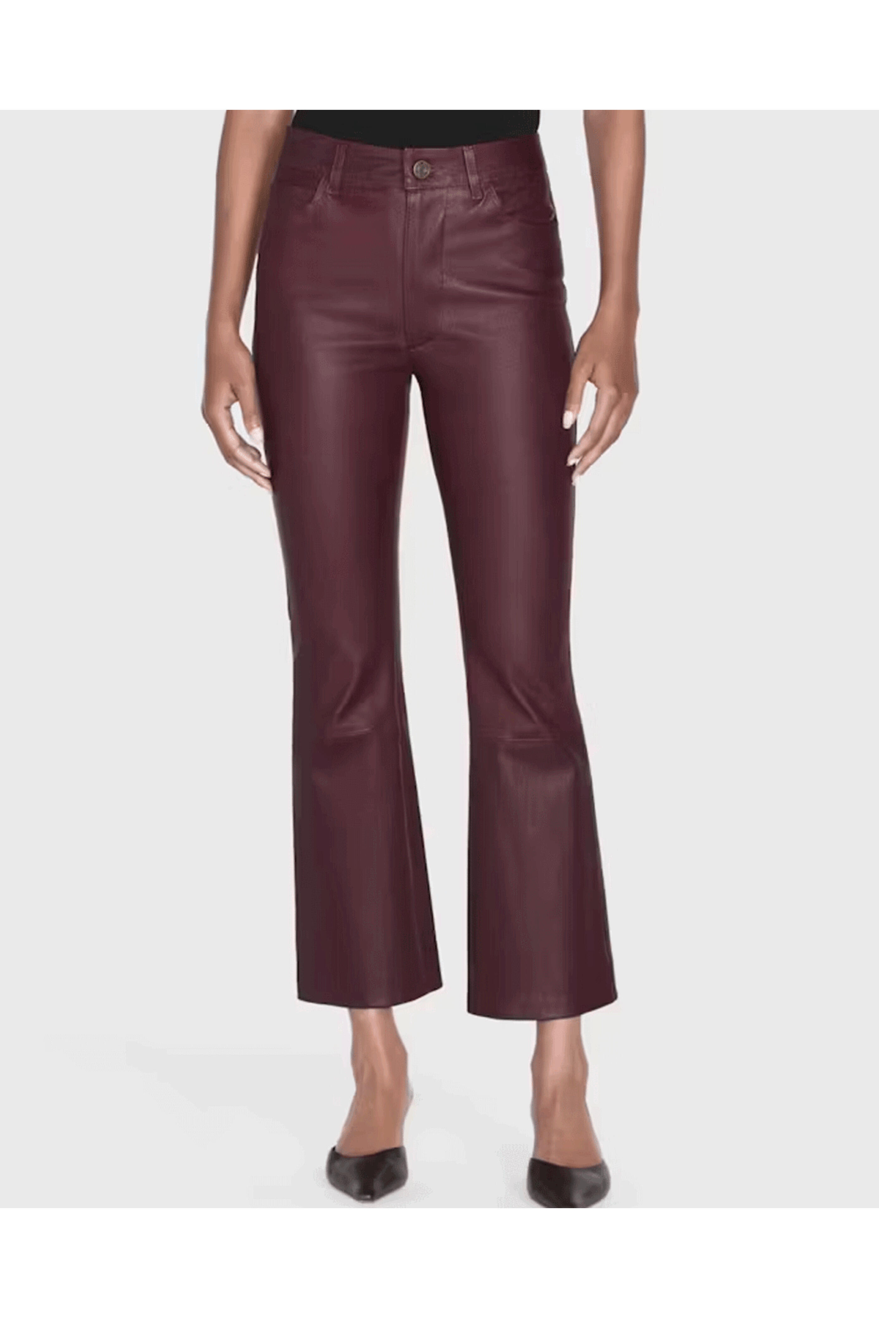 Frame - Le Crop Mini Boot Leather Pant in Dark Red
