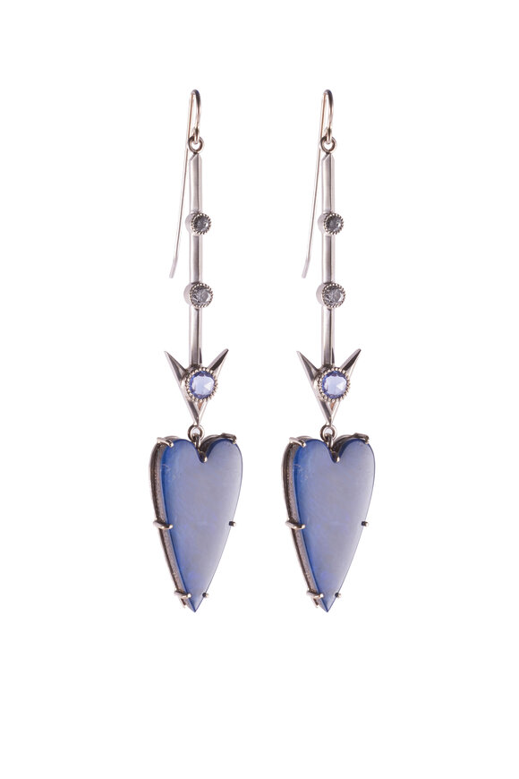 Sylva & Cie - White Gold Opal, Sapphire & Diamond Heart Earrings
