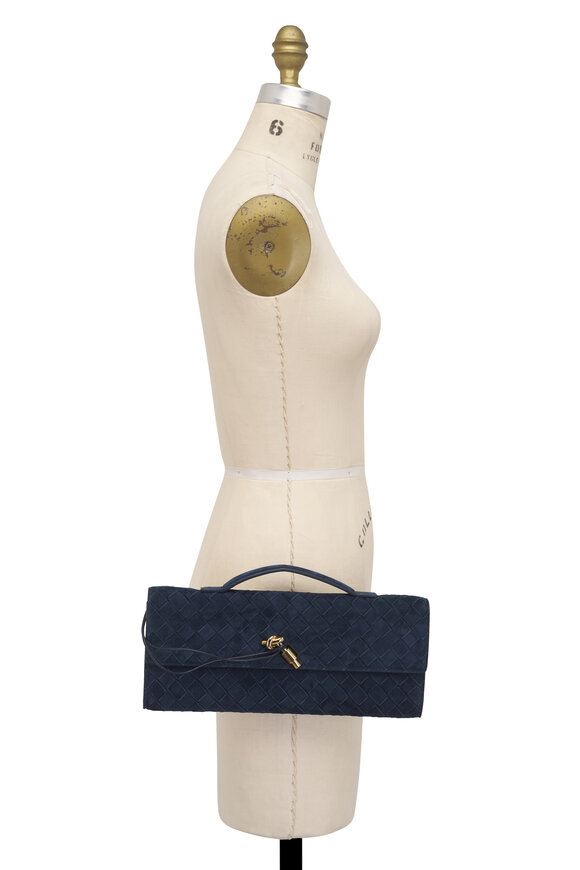 Bottega Veneta Andiamo Neptune Intrecciato Suede Clutch - view 6
