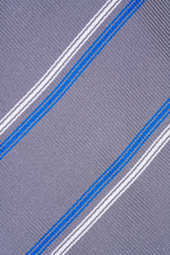 Kiton - Gray & Blue Strip Silk Necktie