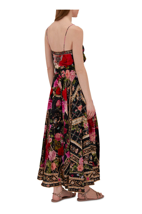 Camilla - Black Floral Print Silk Maxi Dress 