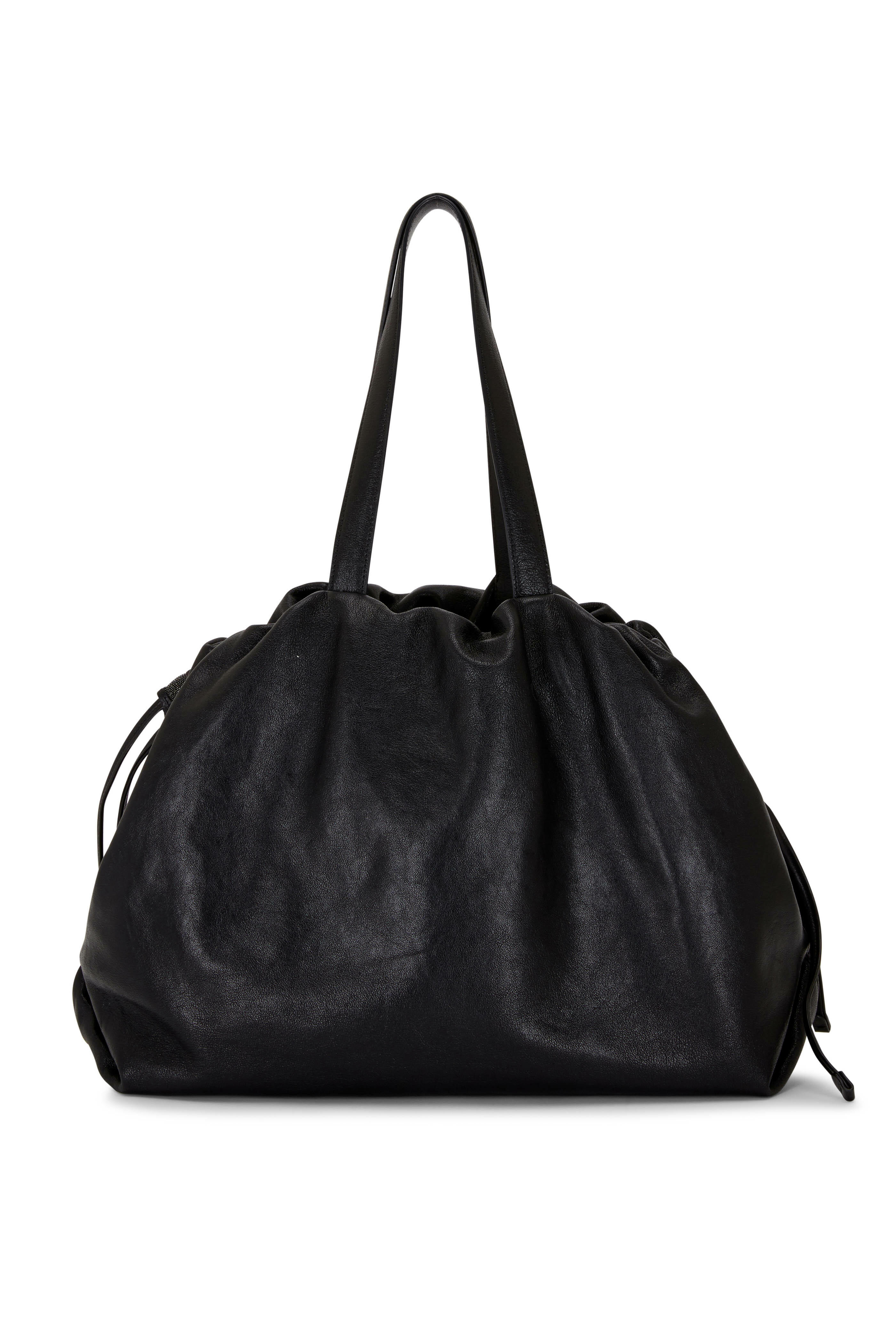 Brunello Cucinelli - Black Leather Drawstring Hobo Bag