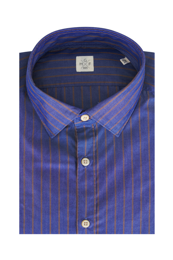 GMF Navy Chambray Stripe Cotton Sport Shirt - view 1