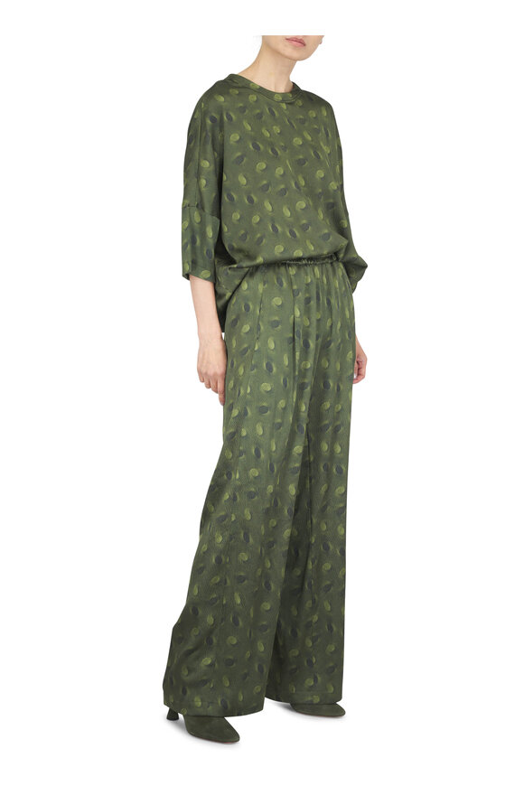 Odeeh Dark Olive Mini Oval Print Silk Pant - view 2