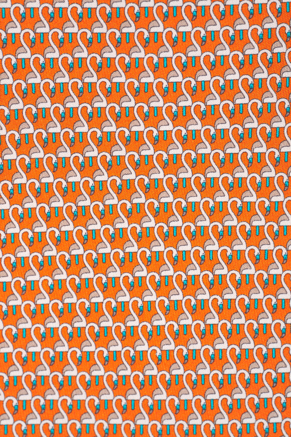 Ferragamo - Orange Swan Print Silk Necktie 