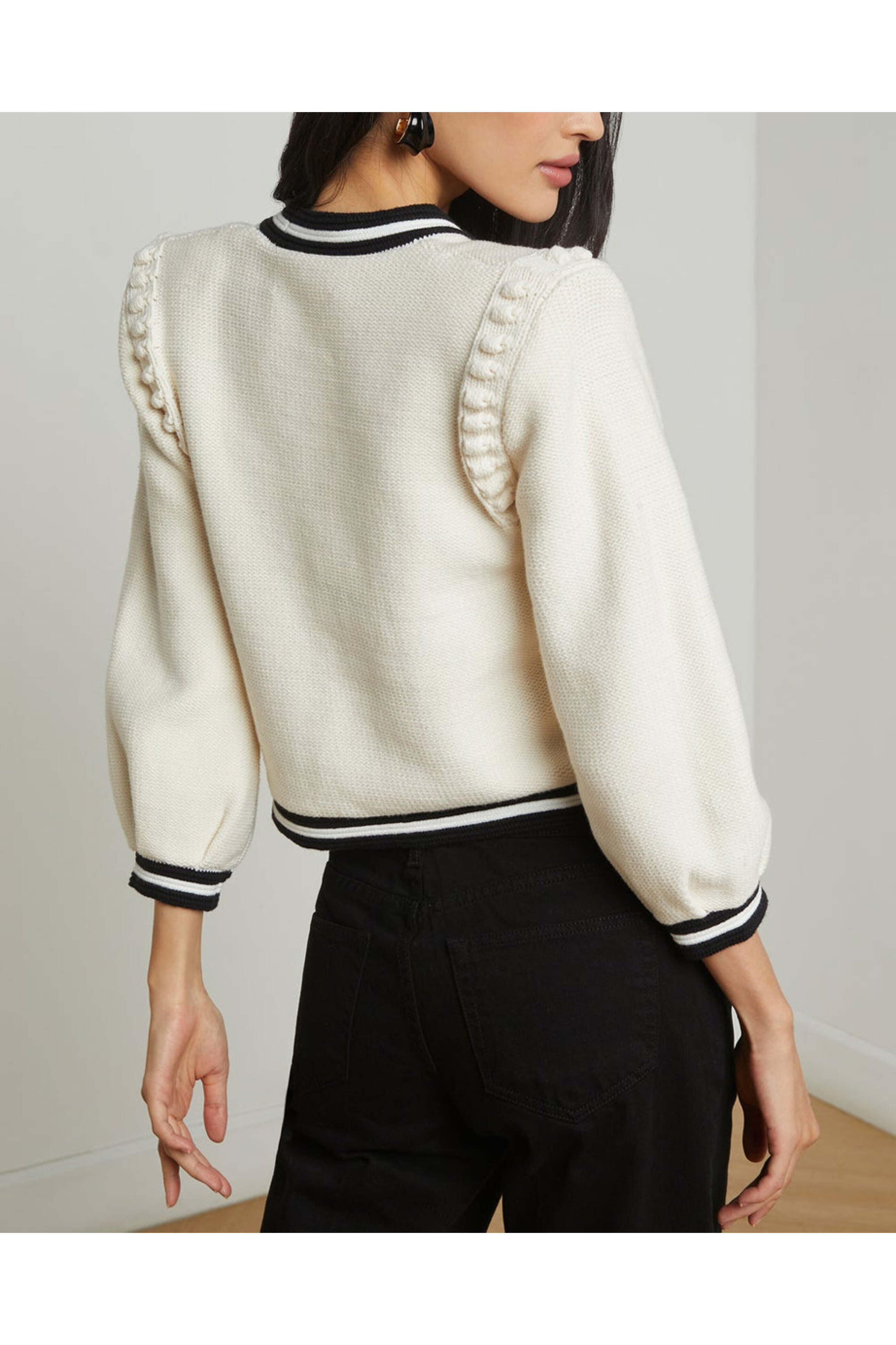 L'Agence - Black and Ivory Kaito Crop Cardigan | Mitchell Stores