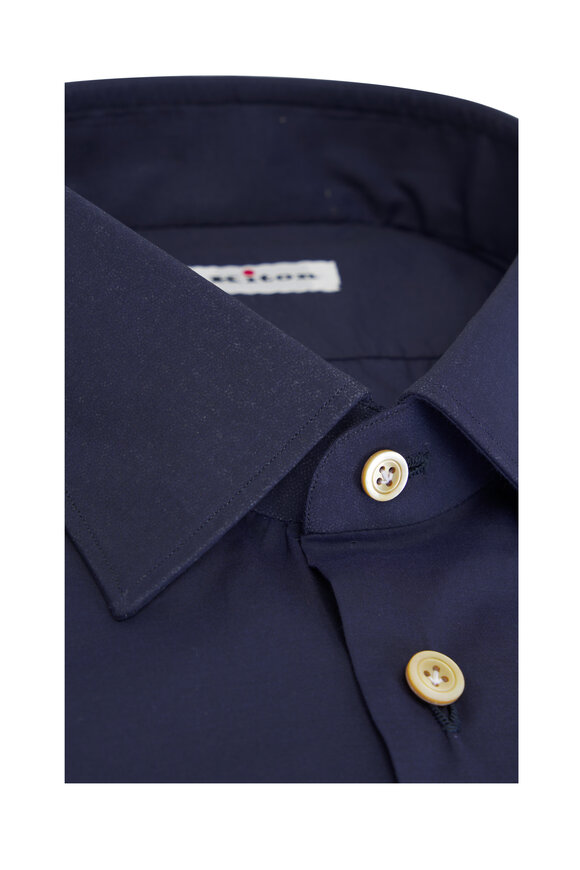 Kiton - Navy Solid Cotton Dress Shirt