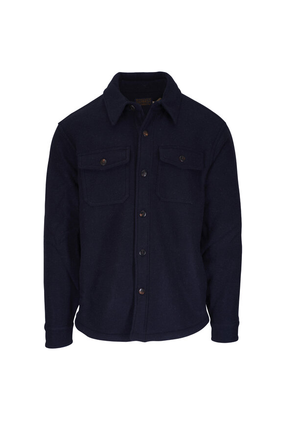 Faherty Brand Range Navy Shadow Twill Fleece Lined CPO Jacket