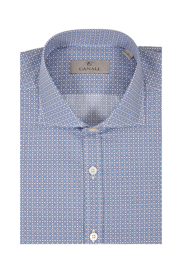 Canali - Navy Blue Geometric Print Sport Shirt