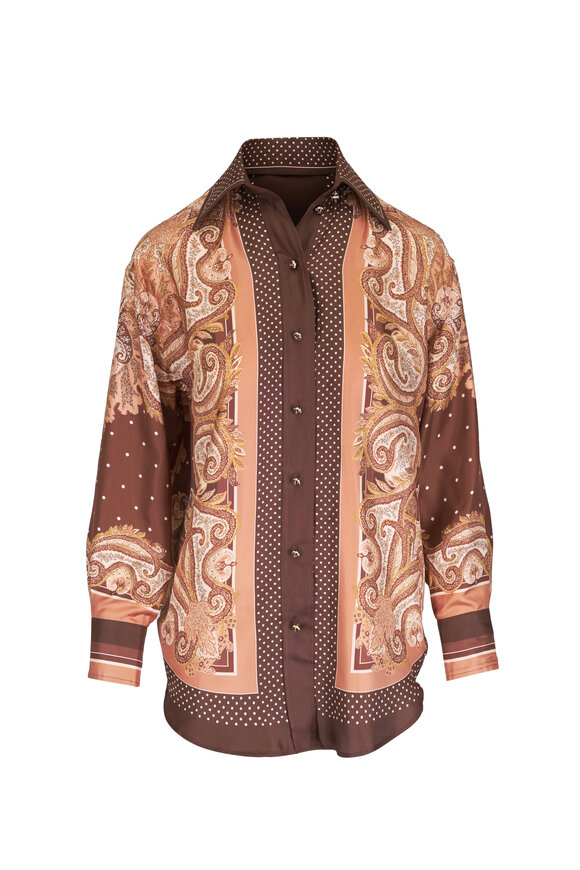 Zimmermann Luna Caramel Paisley Silk Relaxed Shirt