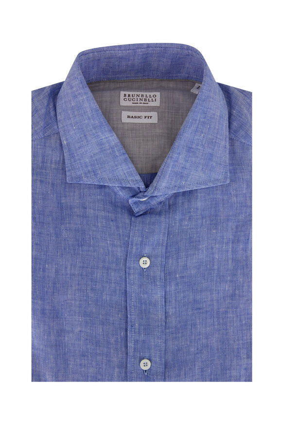 Brunello Cucinelli - Blue Linen Sport Shirt | Mitchell Stores