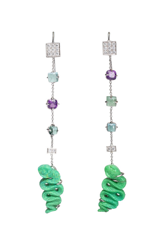 Garnazelle Green Turquoise Snake Drop Earrings