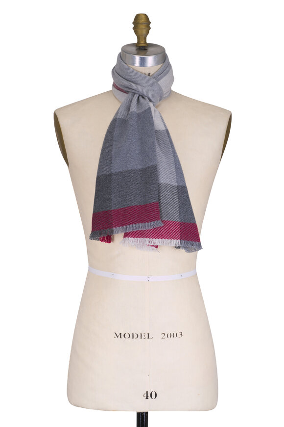 美品　モンクレール　 MONCLER☆Sciarpaチェック柄スカーフブルー Moncler - Navy Blue Knitted Scarf | Mitchell Stores