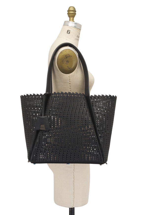 Akris Medium Alex Black Laser Cut Leather Tote - view 5