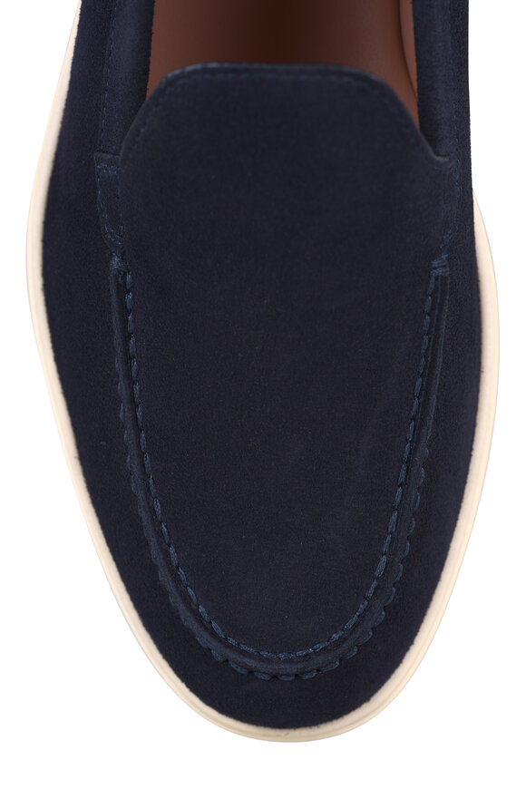 Santoni Yaltamoc Navy Suede Mocassin Loafer - view 4