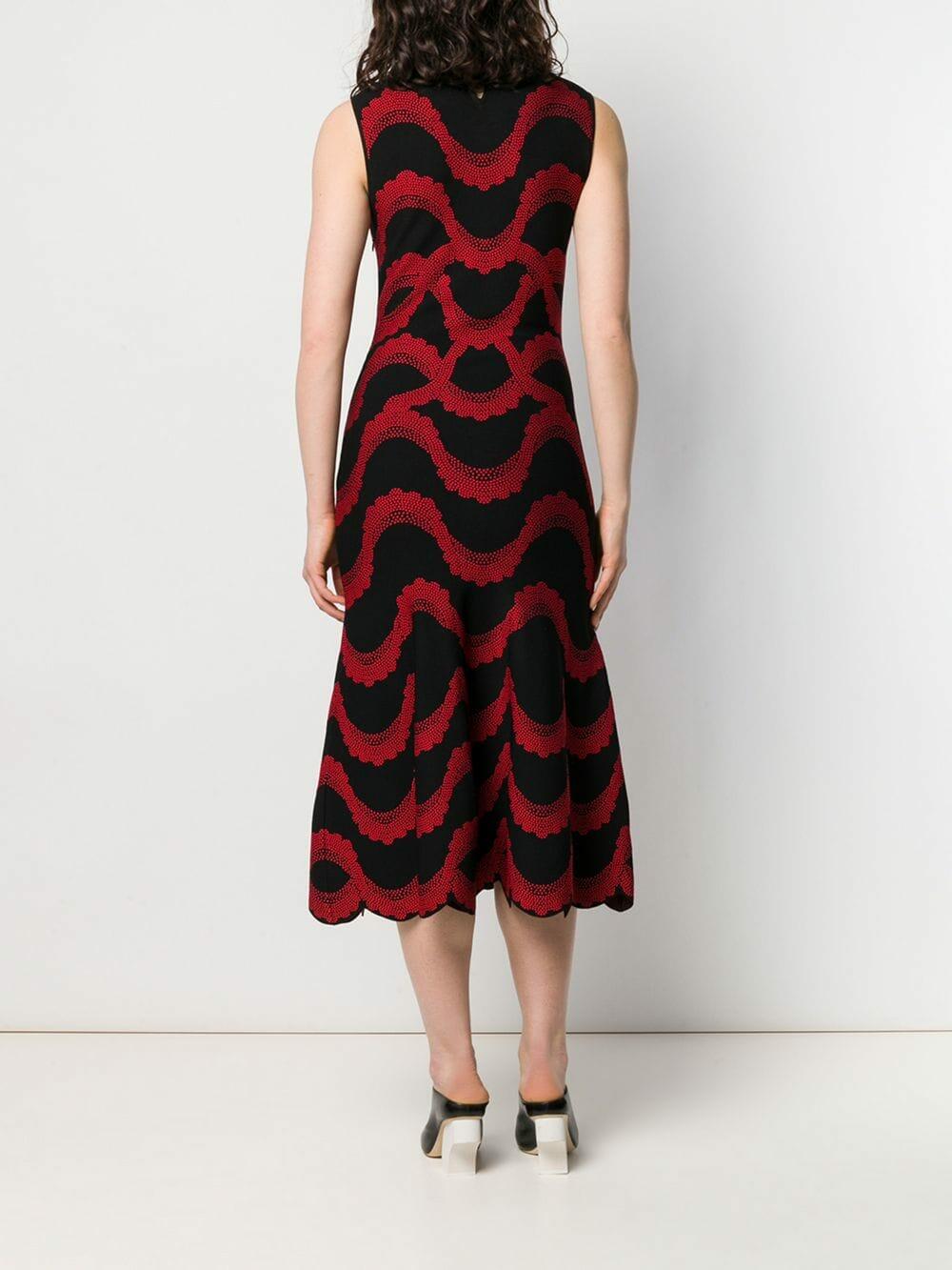 McQueen - Black & Red Jacquard Knit Midi Dress