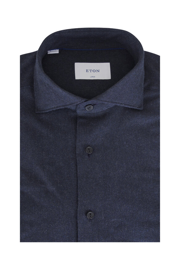 Eton Navy Blue Cotton Flannel Dress Shirt - view 1