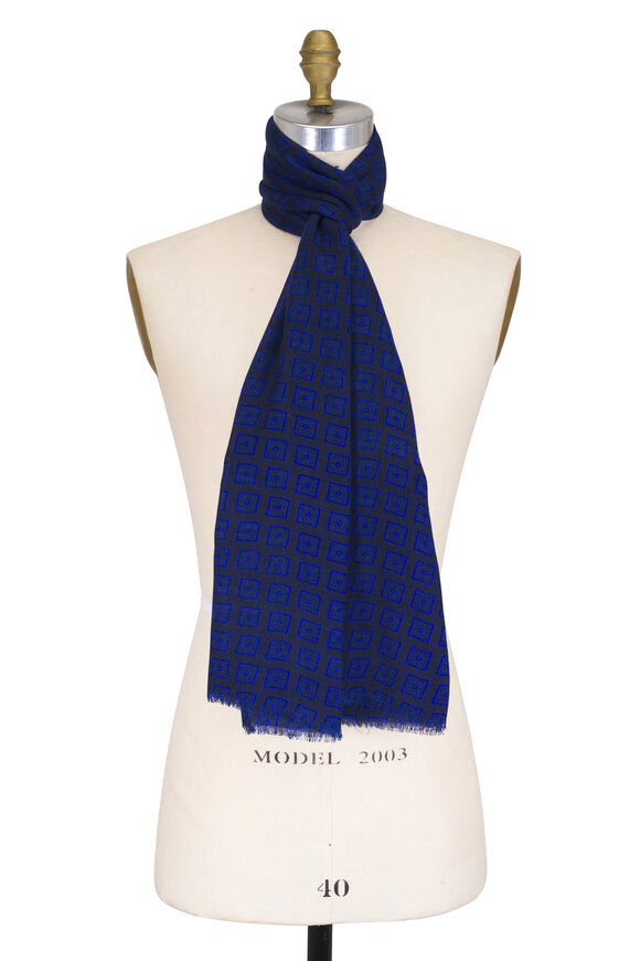 Chelsey Imports Navy & Bright Blue Print Wool Scarf