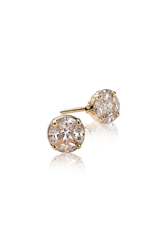 Nam Cho 18k Yellow Gold Round White Diamond Stud