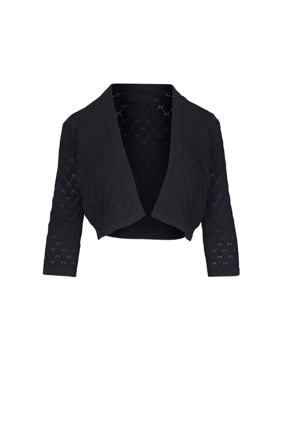 Lela Rose Black Pointelle Knit Bolero