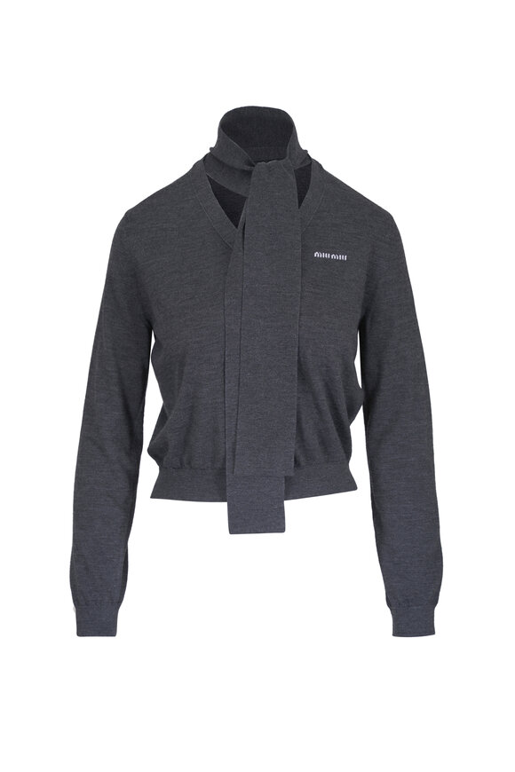 Miu Miu Gray Tie Neck Cardigan - view 1