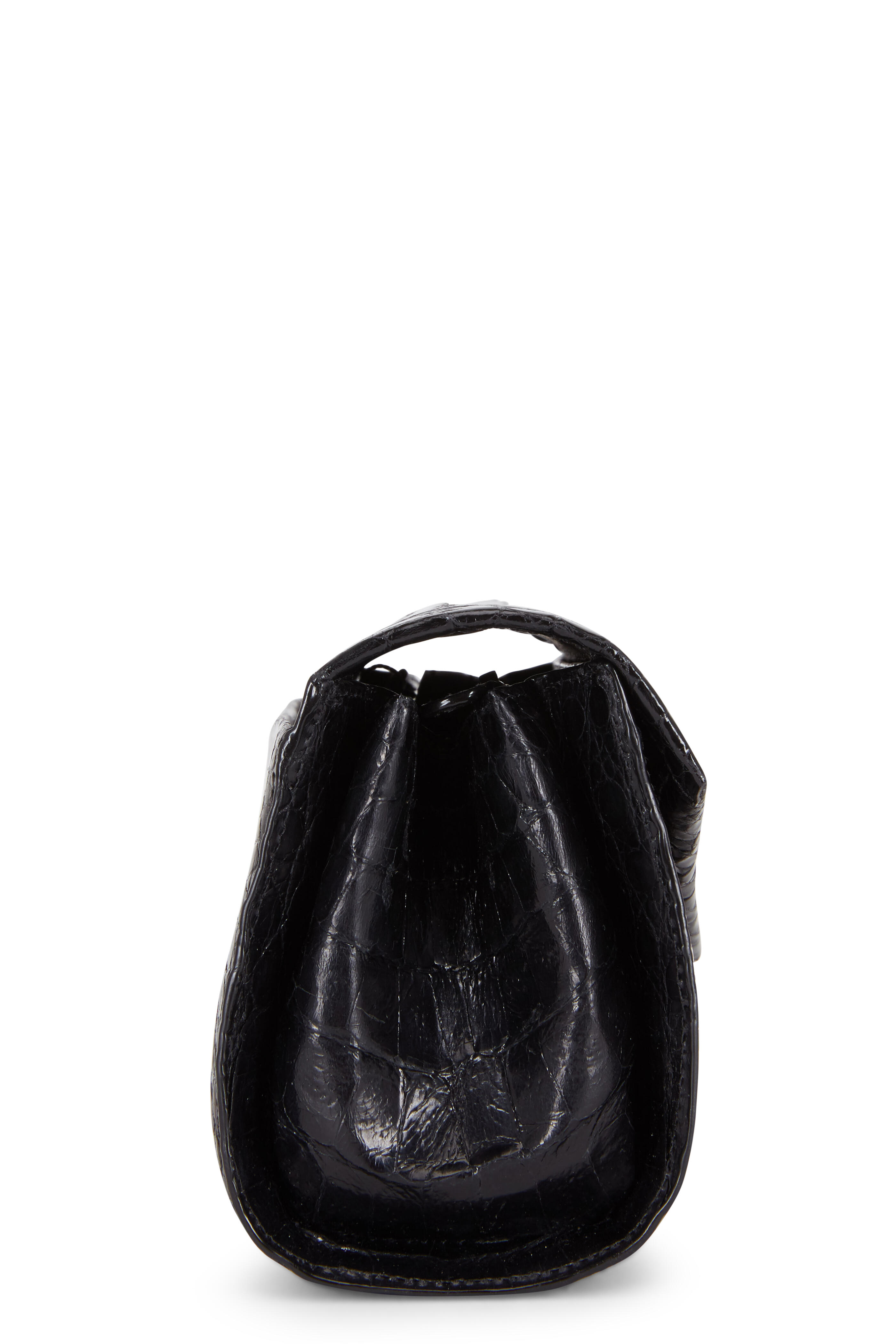 Nancy Gonzalez - Black Glossy Crocodile Chain Convertible Clutch