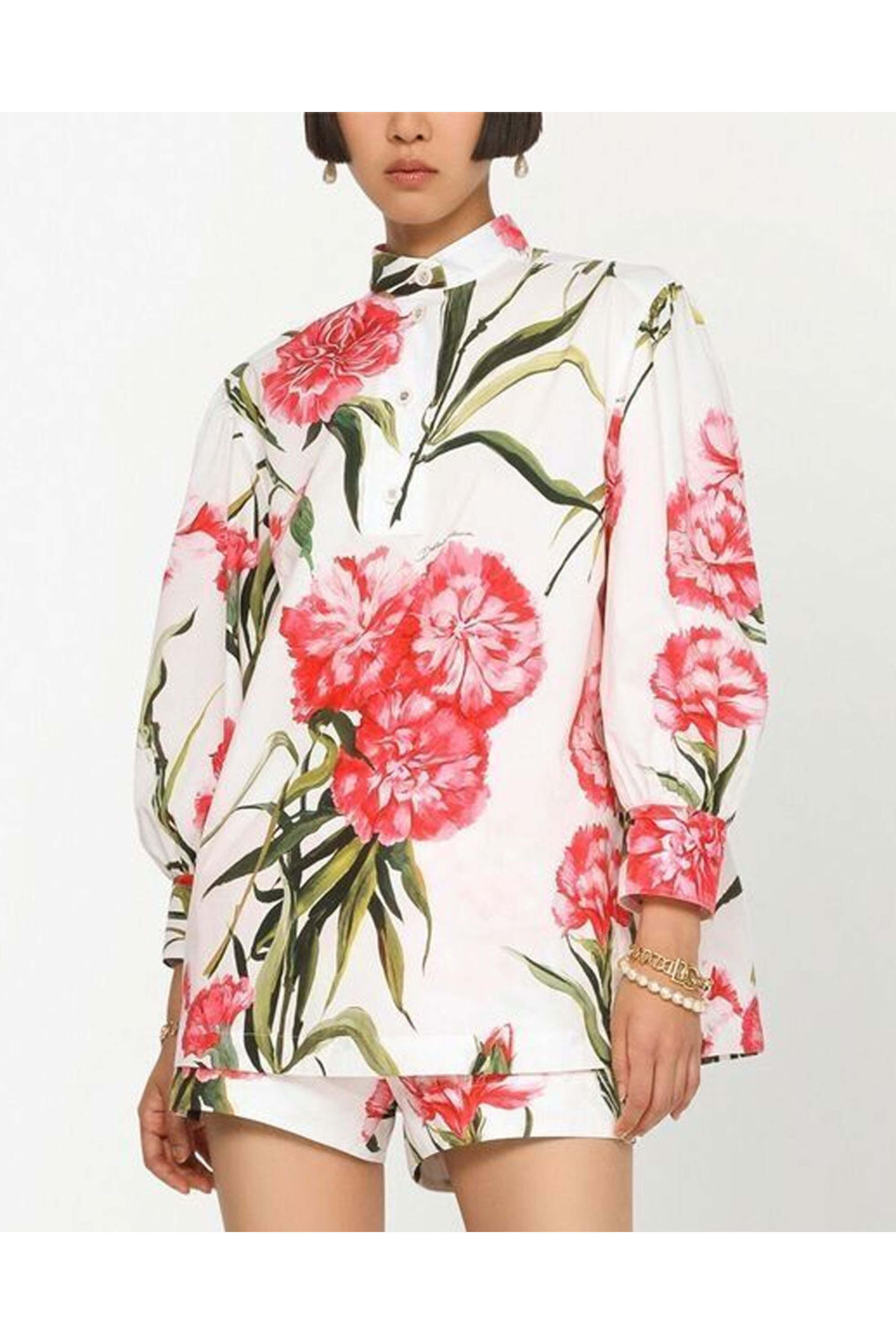 Dolce & Gabbana - Garofani Floral Print Puff Sleeve Shirt