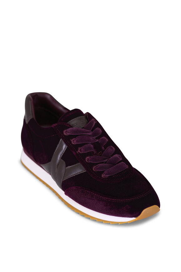 Veronica Beard Penrose Burgundy & Dark Brown Velvet Sneaker - view 1