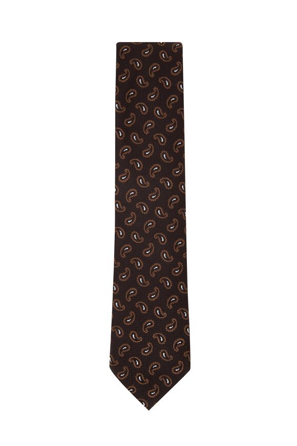 Zegna - Brown Boteh Design Silk Necktie