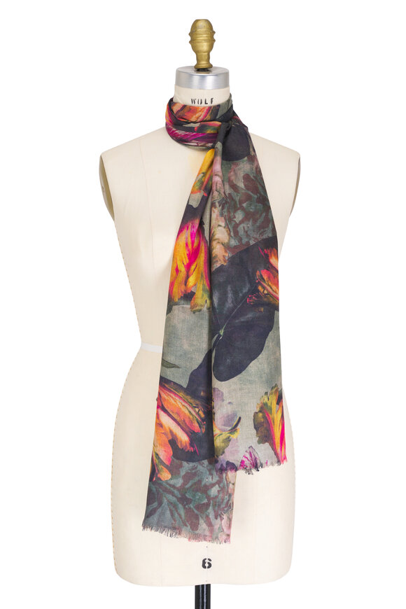 Kinross Multicolor Tulip Print Silk & Cashmere Scarf