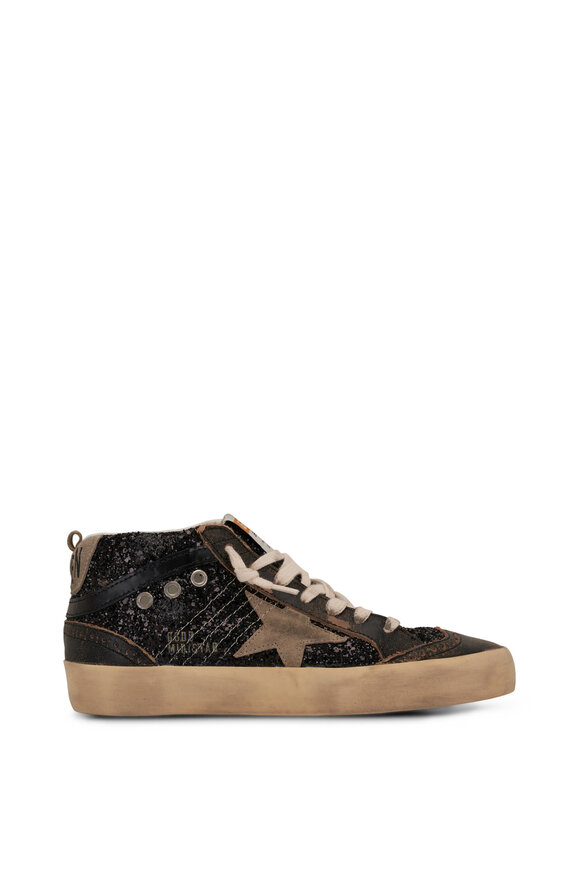 Golden Goose - Mid Star Black Glitter & Beige Star Sneaker