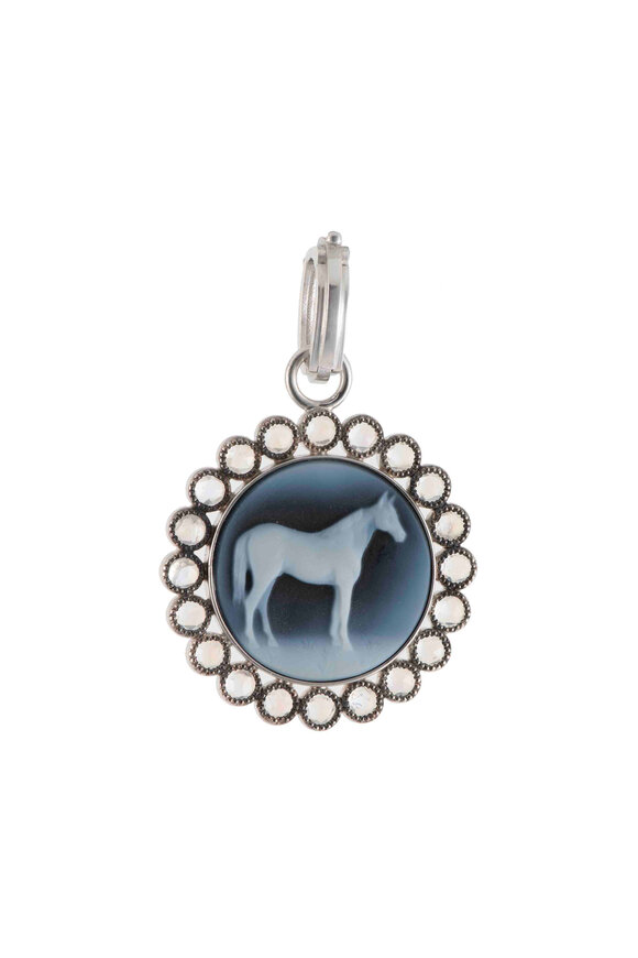 Sylva & Cie 18k White Gold Carved Cameo Horse Pendant - view 1