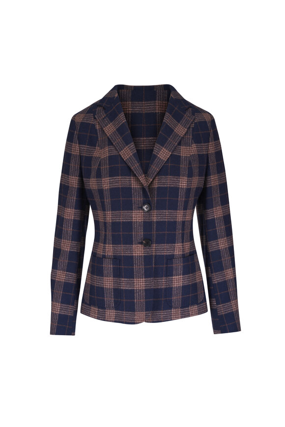 Kiton Blue & Tan Plaid Wool & Silk Jacket - view 1