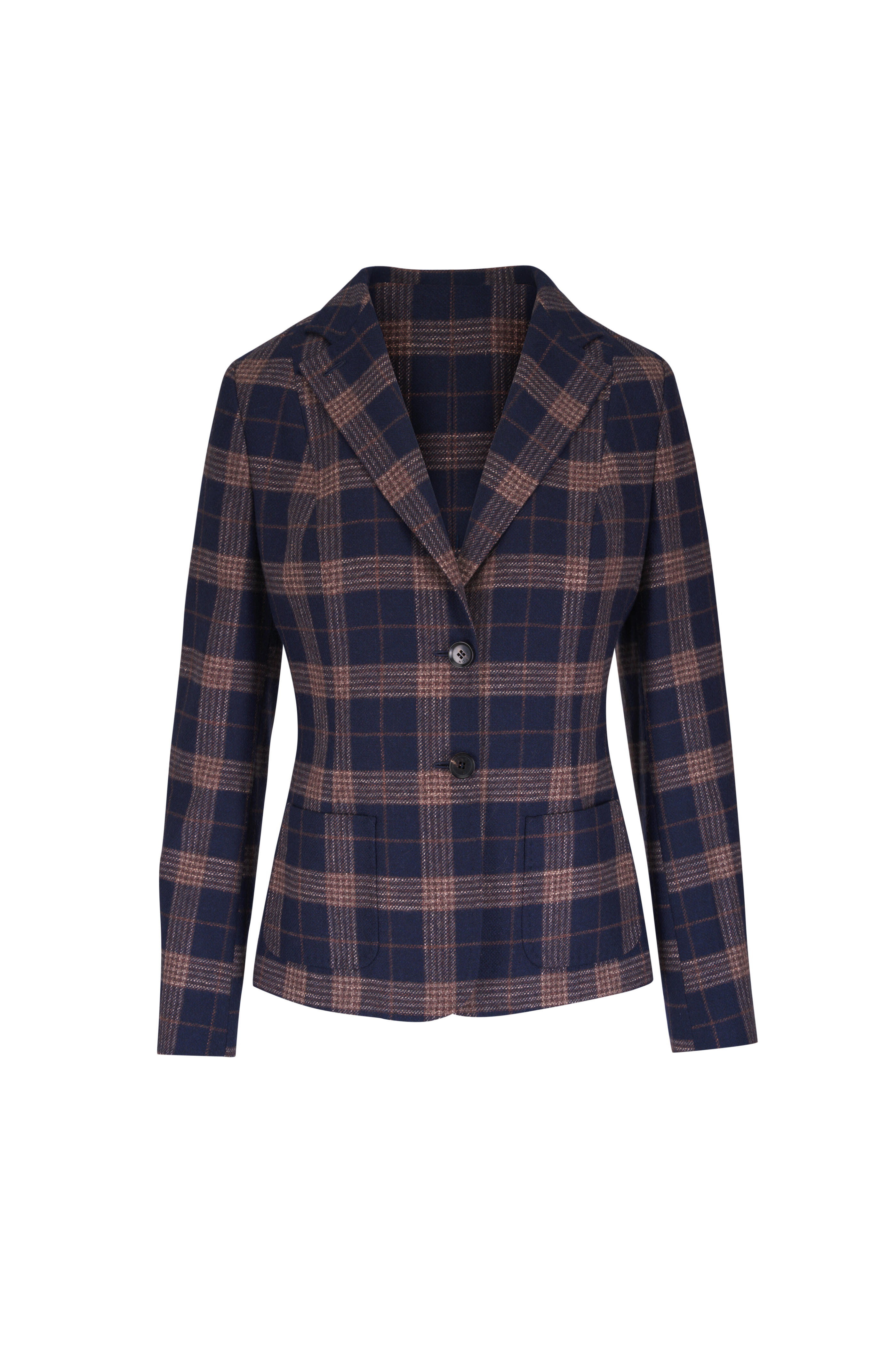 Kiton - Blue & Tan Plaid Wool & Silk Jacket - view 1